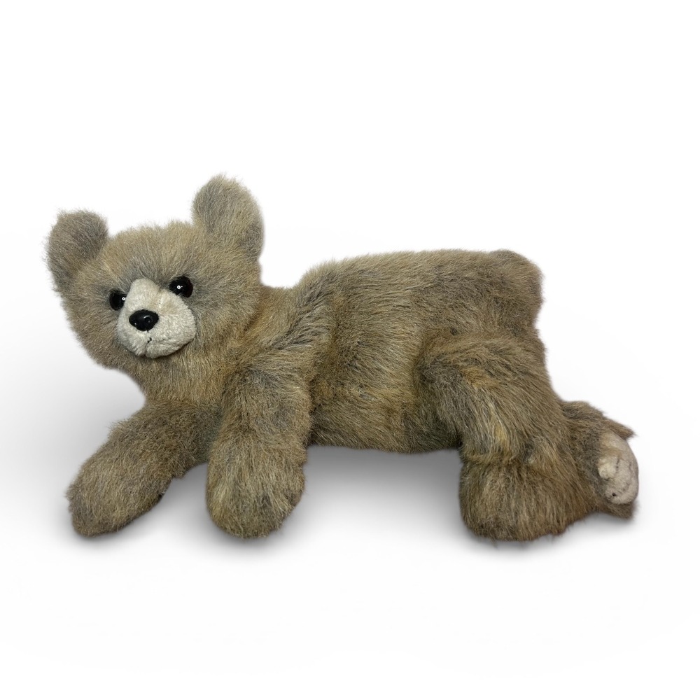 Vintage Ty Inc‎ 1994 Large Grizzly Bear Lying Down Plush Shaggy Brown Fur 16"